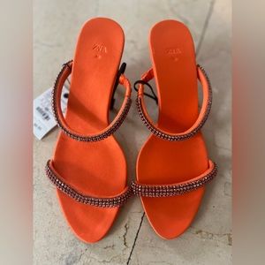 Zara crystal heeled sandals US Size 7.5 EUR size 38 Orange NWT
